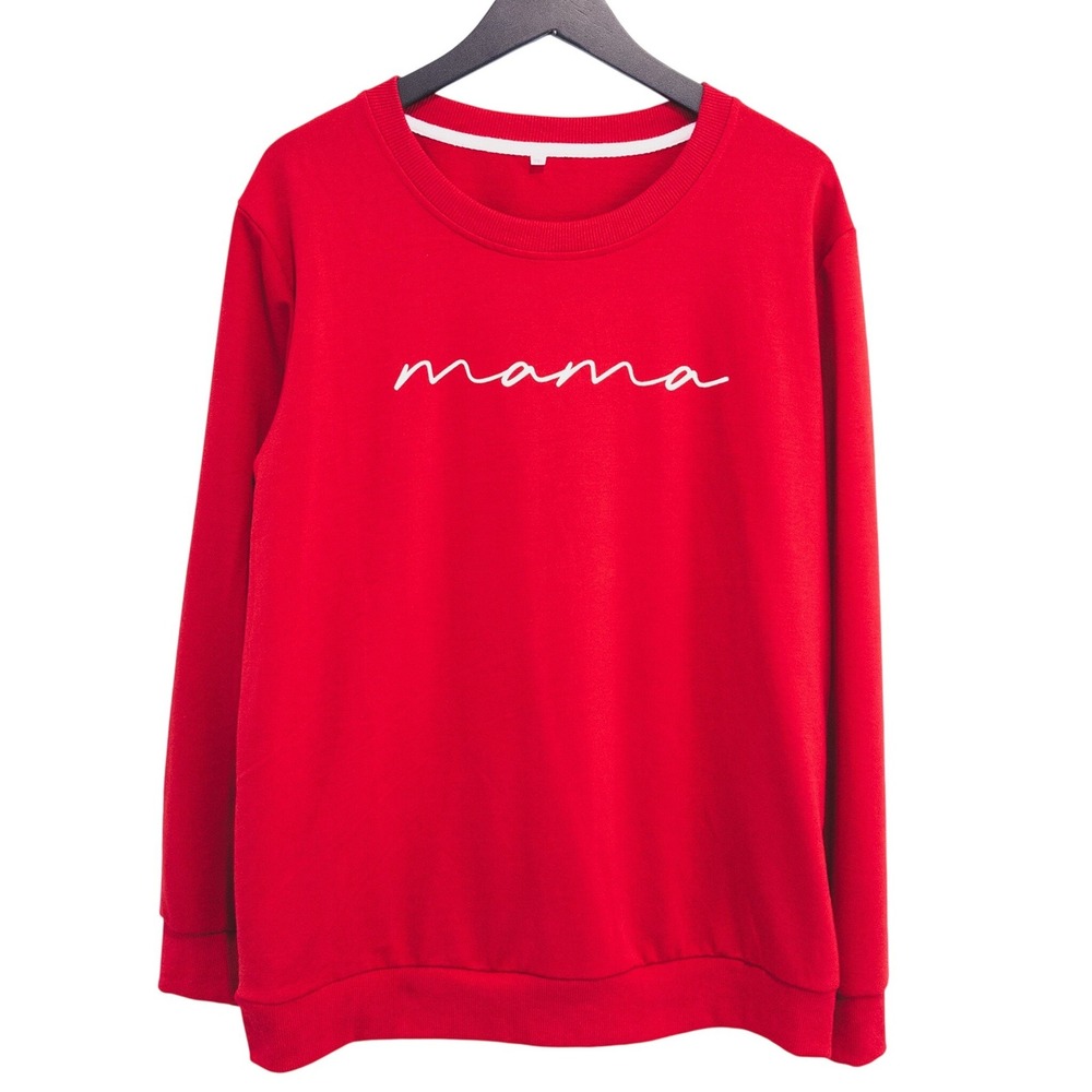 Mama Sweatshirt Women‎ 2XL Red Graphic Script Pullover Mom Life Gift for Mom